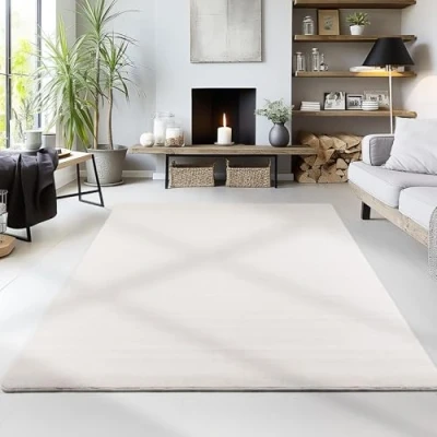 Afbeelding van HomebyHome Tapijt, 120 x 170 cm, natuurlijk, wasbaar, laagpolig, effen, modern design, antislip, extra zacht, wollig, voor woonkamer, slaapkamer, eetkamer