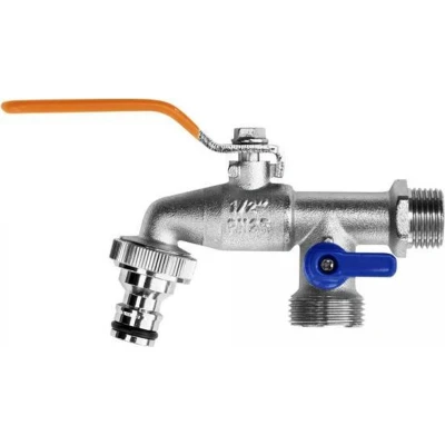 Afbeelding van Kogel tapkraan / buitenkraan met extra aansluiting 1/2&quot; x 3/4&quot; buitendraad