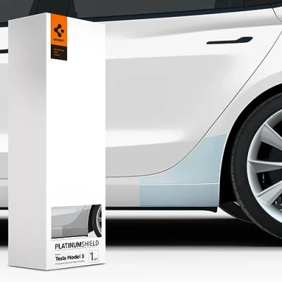 Afbeelding van Spigen PlatinumShield Wieldoorlaatfolie voor Tesla Model 3 (2022 2025), 1 set (2 stuks links en rechts + rakel reinigingsdoek), all inclusive