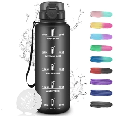 Afbeelding van Sportfles voor dames, 1,5 liter, met tijdschema&#039;s, drinkfles, waterfles, liter volwassenen, fietsen, werk, school, yoga, kantoor, wandelen, fitness