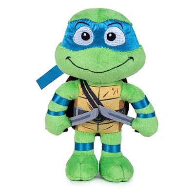 Afbeelding van Famosa Softies Leonardo 760022773 Ninja Turtle knuffeldier, figuur uit de film Chaos Mutant, meet 30 cm, met blauw masker en details voor jongens meisjes van alle leeftijden