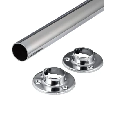 Afbeelding van Gedotec Ronde wandkledingstang 1 set kledingstang met 2 kaststanghouders glanzend gepolijst chroom paal stalen meubelbuis lengte 2000 mm diameter 25