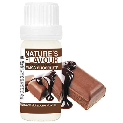 Afbeelding van ALPHAPOWER FOOD Natuurlijk voedselaroma, Zwitserse chocolade, vloeibaar smaakdruppels en zoetstof zonder suiker, 1 x 10 ml, heerlijke smaak, veganistische vloeibare zoetwaterdruppels, flavour drops,