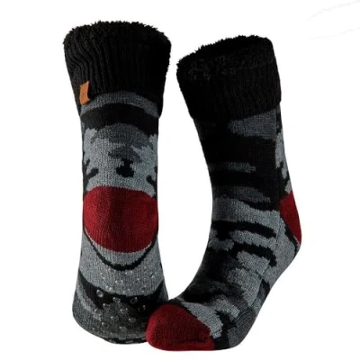 Afbeelding van Apollo Huissokken heren met anti slip Rood/Grijs One size Fluffy sokken Slofsokken Huisokken Warme