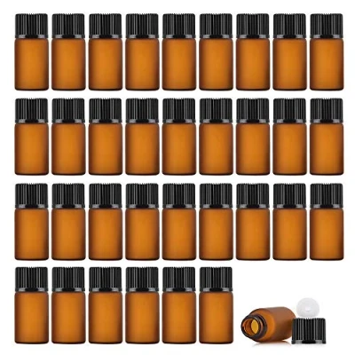 Afbeelding van Enslz Set van 50 lege mini flessen, amberglas, navulbaar, voor etherische oliën, Zwart, transparant, 3 ml, transparant