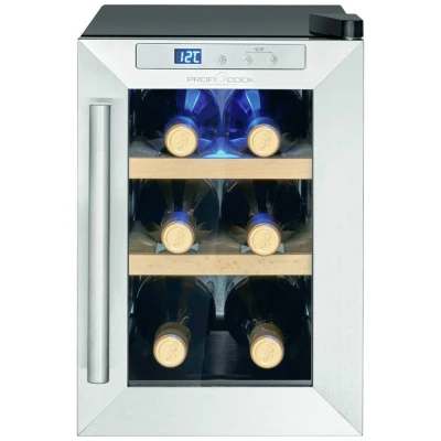 Afbeelding van Proficook WK1231 glasdeur wijnkoelkast 6 flessen zwart zilver