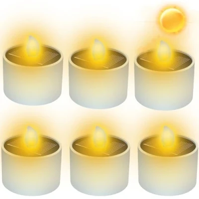 Afbeelding van Vaileal Set van 6 waxinelichtjes op zonne energie voor buiten, waterdicht, flikkerende vlam, geschikt tuinfeesten, bruiloften, decoraties
