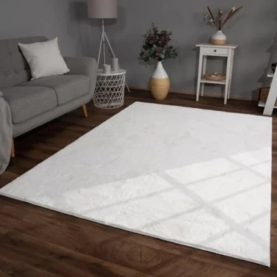 Afbeelding van TT Home Shaggy Tapijt, hoogpolig, pluche, effen, modern, kleur: wit, afmetingen: 80 x 150 cm