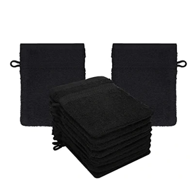 Afbeelding van Betz Set van 10 washandjes grootte 16x21 cm koordhanger 100% katoen premium kleur zwart