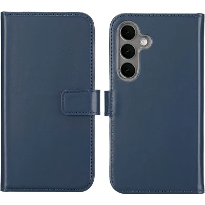 Afbeelding van Selencia Hoesje Geschikt voor Samsung Galaxy S25 Met Pasjeshouder Echt Lederen Bookcase Blauw