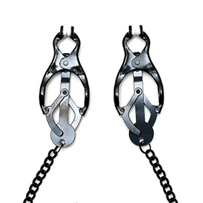 Afbeelding van Rimba Bondage Play Japanse Clover Tepelklemmen met ketting zwart