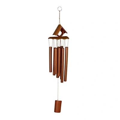 Afbeelding van Relaxdays windgong bamboe windorgel hout windspel buiten tuindecoratie puntdak