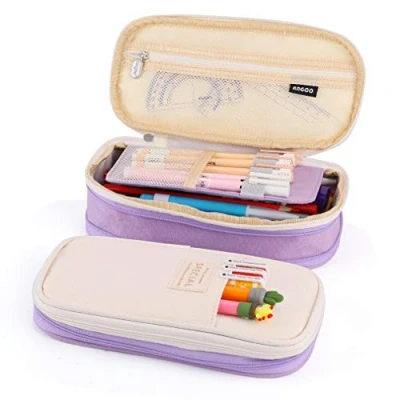Afbeelding van iSuperb Canvas Pencil Case Mapje Schaalbaar Etui Pennen Schoolmapje voor Meisjes, Jongens en Tieners (Purple)