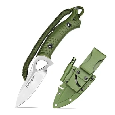 Afbeelding van TONIFE Explorer Vast mes met kunststof etui 8Cr14MoV lemmet survivalmes, glasvezelversterkte nylon handgreep voor buiten kamperen EDC (groen+satijn)