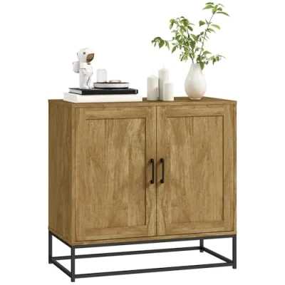 Afbeelding van HOMCOM Dressoir voor woonkamer, moderne stijl, met kast 2 deuren, verstelbare plank, dressoir, eetkamer en 80 x 40 78 cm, natuurlijk hout