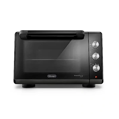 Afbeelding van De&#039;Longhi EO34302 Elektrische oven geventileerd met 5 kookstanden, dubbele glazen deur, temperatuur 80 230 C, timer 120 inch, inclusief plaat en grill, inhoud 34 l, 2000 W, zwart