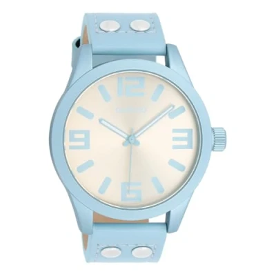 Afbeelding van Oozoo Timepieces montre pour femme avec bracelet en cuir de qualité supérieure Élégante analogique ronde, Bleu clair/sable