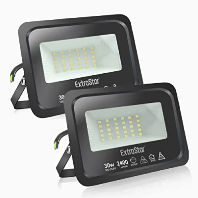 Afbeelding van EXTRASTAR Led spot voor buiten, IP65, krachtig, tuin, terras, park, garage, 2 stuks (3000 K, 30 W)