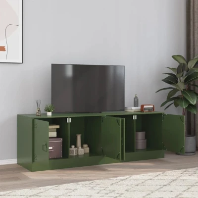 Afbeelding van Tv meubelen 2 st 67x39x44 cm staal olijfgroen
