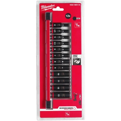 Afbeelding van Milwaukee ShockWave™ Krachtdoppenset 1/4 Vierkant lang 12 delig 4932480453