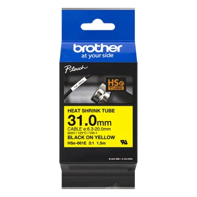 Image de Brother HSe 661E Noir sur jaune Rouleau (3,1 cm x 1,5 m) 1 cassette(s) pack suspendu ruban thermorétractable