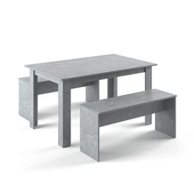 Afbeelding van VICCO tafelset 140 x 90 cm 4 personen eetkamer eettafel keuken zitgroep tafel bank banken flexibel opbergbaar (beton)