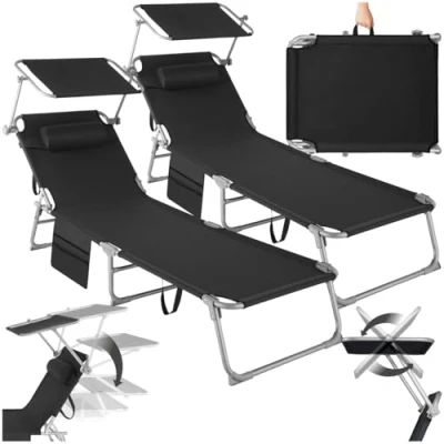 Afbeelding van tectake® Set van 2 ligbedden ligstoelen 4 standen , inklapbaar zwart 68 x 190 28 cm met zijvak