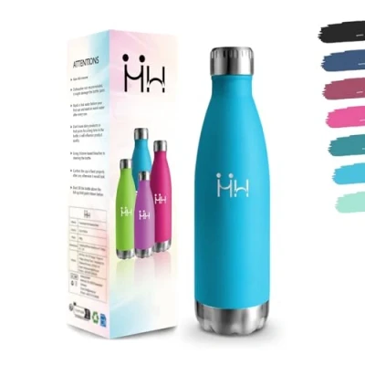 Afbeelding van Gourde 500 ml sans BPA en acier inoxydable 304 Double paroi isolée sous vide Bouteille isotherme pour l&#039;école, les voyages, le jogging, camping Bleu ciel Anti fuite