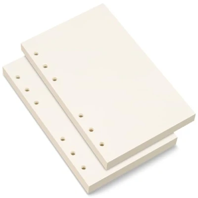 Afbeelding van 2 vellen blanco A6 papier, 6 gaten, voor Filofax persoonlijke map, 80 vellen/160 pagina&#039;s, 10,4 x 16,8 cm, beige