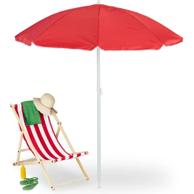 Afbeelding van Relaxdays Parasol 160 cm opvouwbare strandparasol tuinparasol met draagtas spies