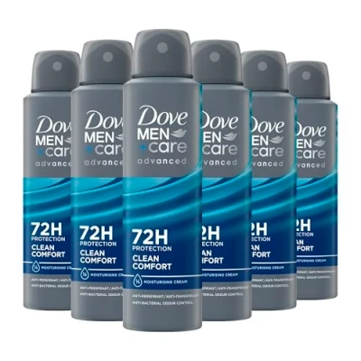 Image de Dove Men+Care Advanced Clean Comfort Déodorant en spray anti transpirant, offre jusqu&#039;à 72 heures de protection contre la transpiration 6 x 150 ml Pack économique