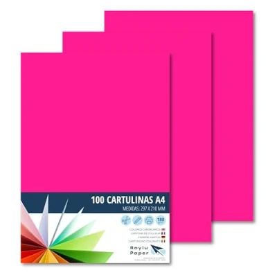 Afbeelding van Raylu Paper® 100 stuks fuchsia gekleurde kaarten 180 g 210 x 297 mm ideaal voor binden, kantoorwerk, tekenen, schoolhandwerk (fuchsia)