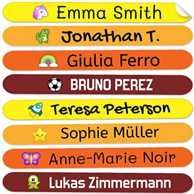 Afbeelding van Gepersonaliseerde stickers met naam voor schoolmaterialen, mini zelfklevende etiketten, vinyl, zelfklevend, waterbestendig, pennen en potloden, afmeting 4,6 x 0,6 cm