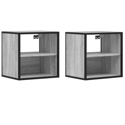 Afbeelding van vidaXL Nachtkastjes 2st wandgemonteerd 40x31x39,5cm grijs sonoma eiken