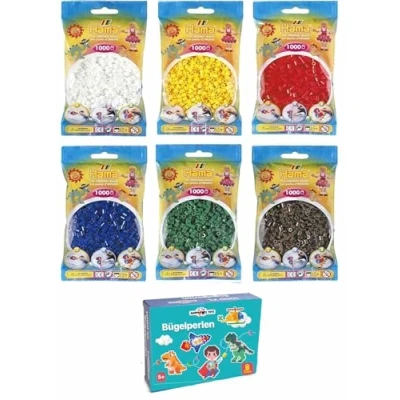 Afbeelding van Hama Happy Price Toys Midi strijkkralen (Kon 2) Convulut 6x volle kleuren, wit, geel, rood, groen, blauw, bruin + strijkhandleiding met 3 designsjablonen