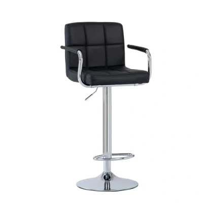 Afbeelding van FOXSPORT Barkruk barstoel 20cm in hoogte verstelbaar met rugleuning, voetensteun en armleuning Draaibare barstoelen 360Draaibaar bistro kruk Zwart