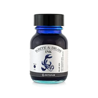 Afbeelding van Octopus Write and Draw Ink 414 Blue Koi waterdichte inkt om te schrijven en tekenen, lichtechte kalligrafie inkt, vulpen, blauw, 50 ml
