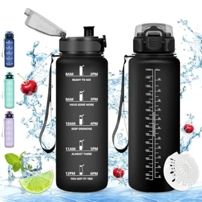 Afbeelding van Vikaster Grote waterfles, 1,5 liter, BPA vrij, lekvrij, geschikt voor koolzuurhoudende dranken, sport, fietsen, fitness, outdoor