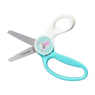 Afbeelding van Fiskars Kinderschaar met afbeelding van puppy&#039;s, vanaf 6 jaar, lengte: 13 cm, voor rechts en linkshandigen, metalen lemmet/kunststof mouwen, blauw/wit, Magic Morph, 1064076