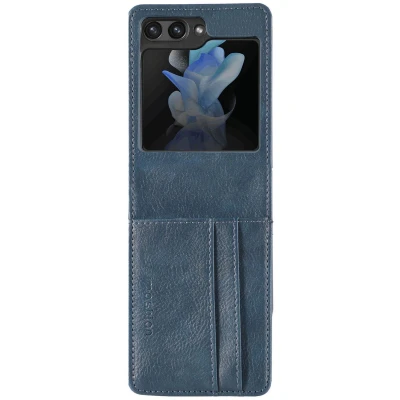 Afbeelding van iMoshion Hoesje Geschikt voor Samsung Galaxy Z flip 5 Met Pasjeshouder Luxe Bookcase versie Donkerblauw