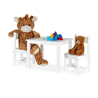 Afbeelding van Relaxdays kindertafel en stoeltjes wit speeltafel knutseltafel tekentafel tafeltje