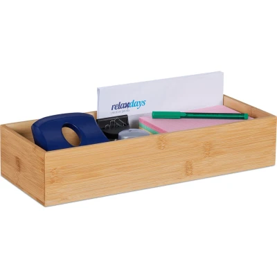 Afbeelding van Relaxdays opbergbakje bamboe 7,5x38x15 cm bureau organizer sorteerbakje make up