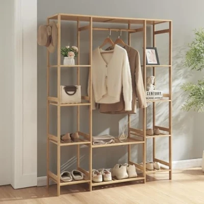 Afbeelding van Kledingkast Ilomantsi bamboe open kast 165x122x35 cm