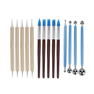 Afbeelding van Jieddey Gereedschapsset voor aardewerk, sculptuur, 14 stuks aardewerkgereedschap, 5 houten aanwijsgereedschappen+5 rubberen klei modelleergereedschap + 4 balpengereedschappen