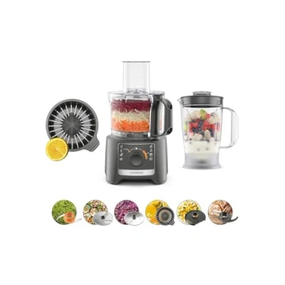 Afbeelding van Kenwood MultiPro Compact FDP31.360GY Multifunctionele keukenmachine met mes voor mixen, kneden en snijden, citruspers, mixer 1,2 l, 2 snelheden + pulse, kom 2,1 800 W, grijs
