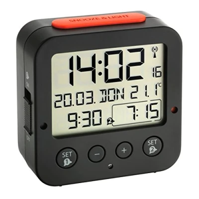 Image de TFA Dostmann 60.2528.01 radiopiloté(e) réveil noir Heures de 2