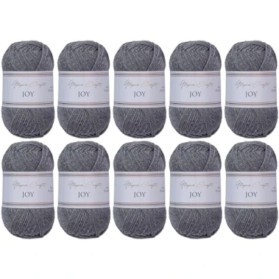 Image de Utopia Crafts JOY Lot de 10 pelotes fil à tricoter et crochet, uni, doux, facile d&#039;entretien, 100% polyacrylique, 150 m, gris mélangé