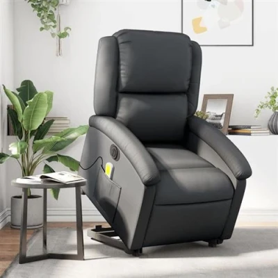 Afbeelding van Sta op massagestoel elektrisch echt leer zwart