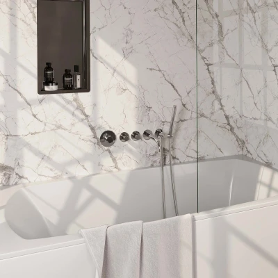 Afbeelding van Brauer Chrome carving Badkraan Inbouw douchegarnituur 20cm uitloop inbouwdeel 3 knoppen handdouche staaf 1 stand chroom