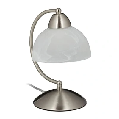 Afbeelding van Relaxdays tafellamp touch functie bureaulamp E14 nachtlamp glas retro dimbaar zilver